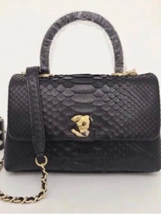 C Handbags - Genuine Python Coco Handle Small Flap Black GHW mini